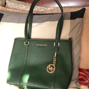 Michael Kors Emerald/hunter Green Gold Hardware Tote  Shoulder Bag Purse